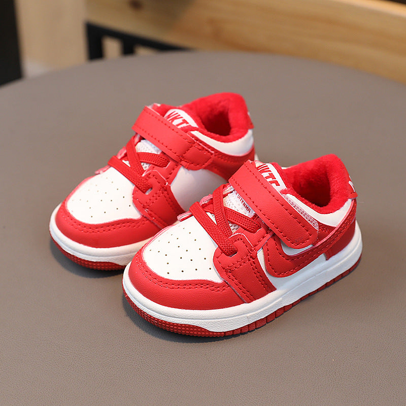 autumn/winter korean style double-layer cotton shoes for babies and toddlers - soft sole prewalker shoes, kids' sneakers, and skate shoes for boys and girls
