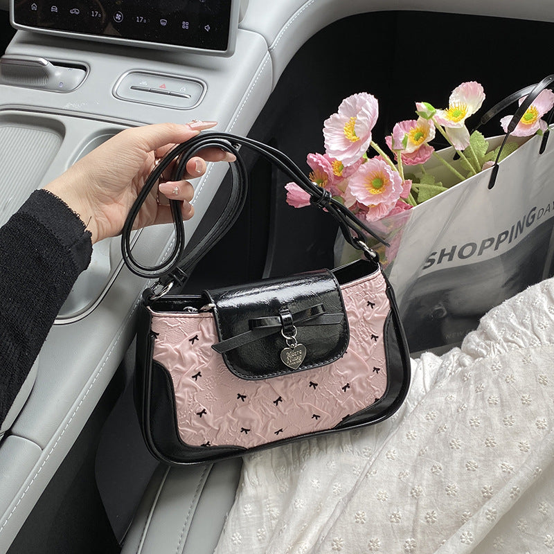 2025 summer new fashion temperament ballet seersucker bow tote bag large capacity fashion shoulder bag