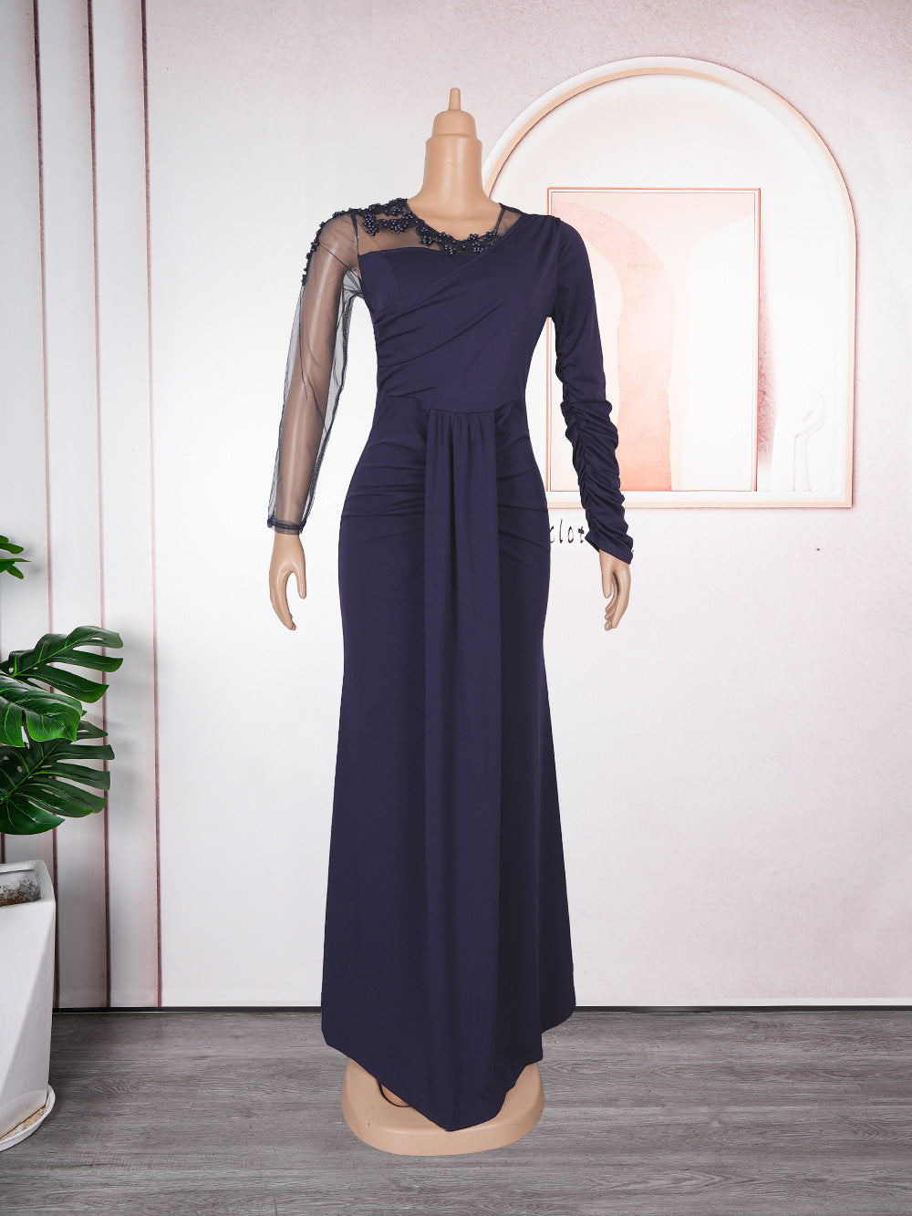 new bridesmaid dresses cross-border e-commerce african women's long sleeve maxi dress  train evening gown