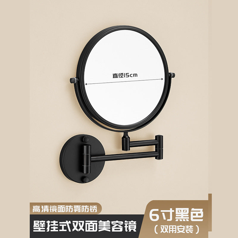 Wall-mounted makeup mirror, beauty mirror, cross-border bathroom folding double-sided magnifying round mirror, hotel bathroom vanity mirror