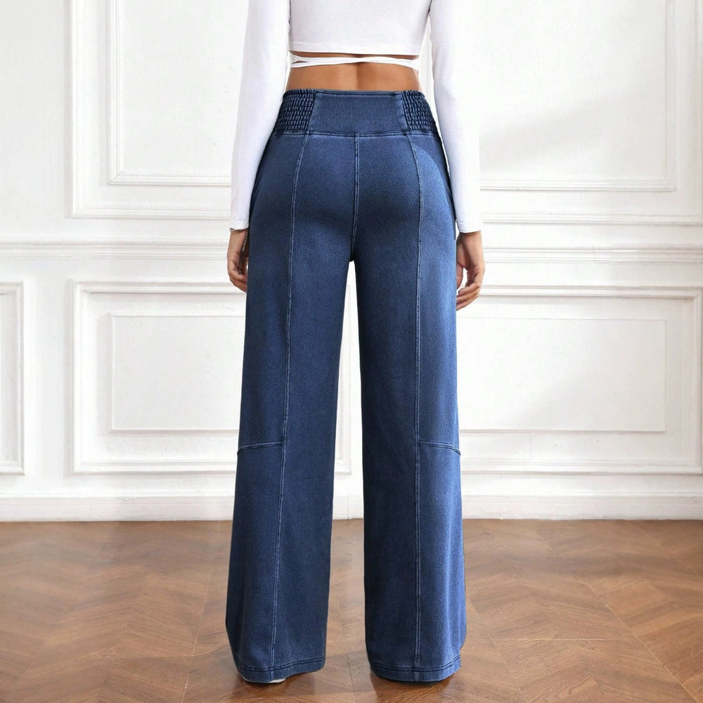 Tummy control imitation denim loose pants four-way stretch soft high waist flared pants