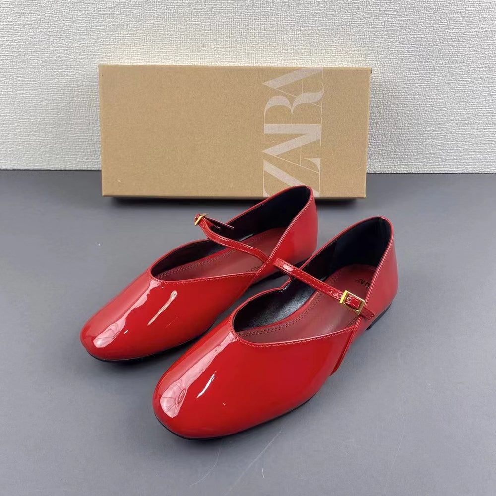 Za women's flats - 2024 summer new collection - bright red patent leather mary janes - ballet flats - women's shoes