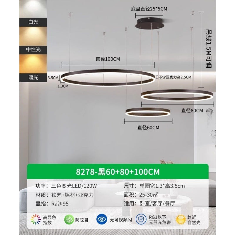 Circle of Light Living Room Chandelier French Postmodern Simple Light Luxury Dining Room Light Duplex Circle Hall Lighting 1