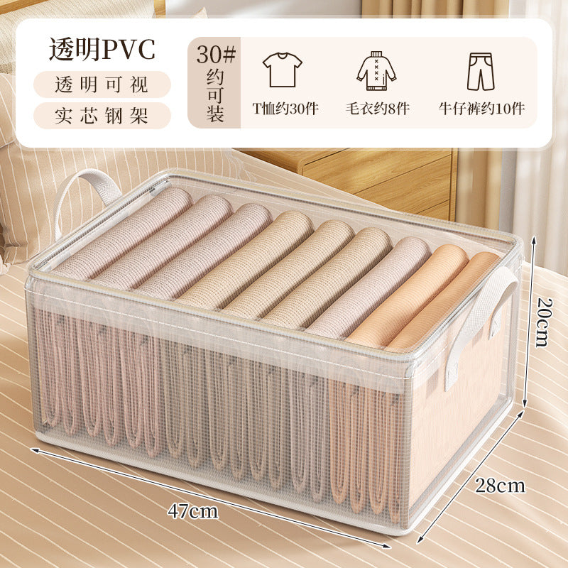 Clothes storage box, household wardrobe, clothes, pants layered, organized box, transparent folding storage basket frame artifact