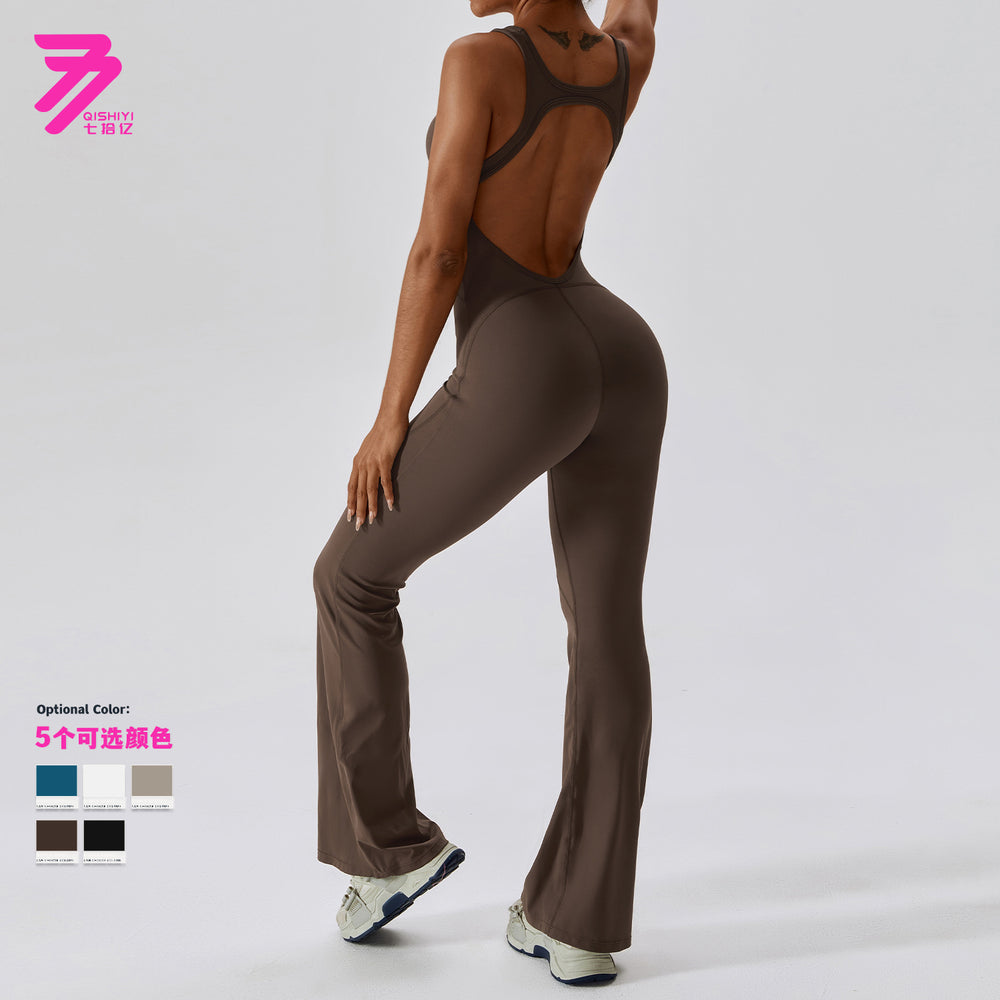 European and american quick-dry compression yoga outfit - dance, workout, and fitness - butt-lifting, tummy-control, bootcut one-piece yoga suit 8117