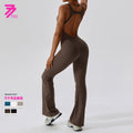European and american quick-dry compression yoga outfit - dance, workout, and fitness - butt-lifting, tummy-control, bootcut one-piece yoga suit 8117