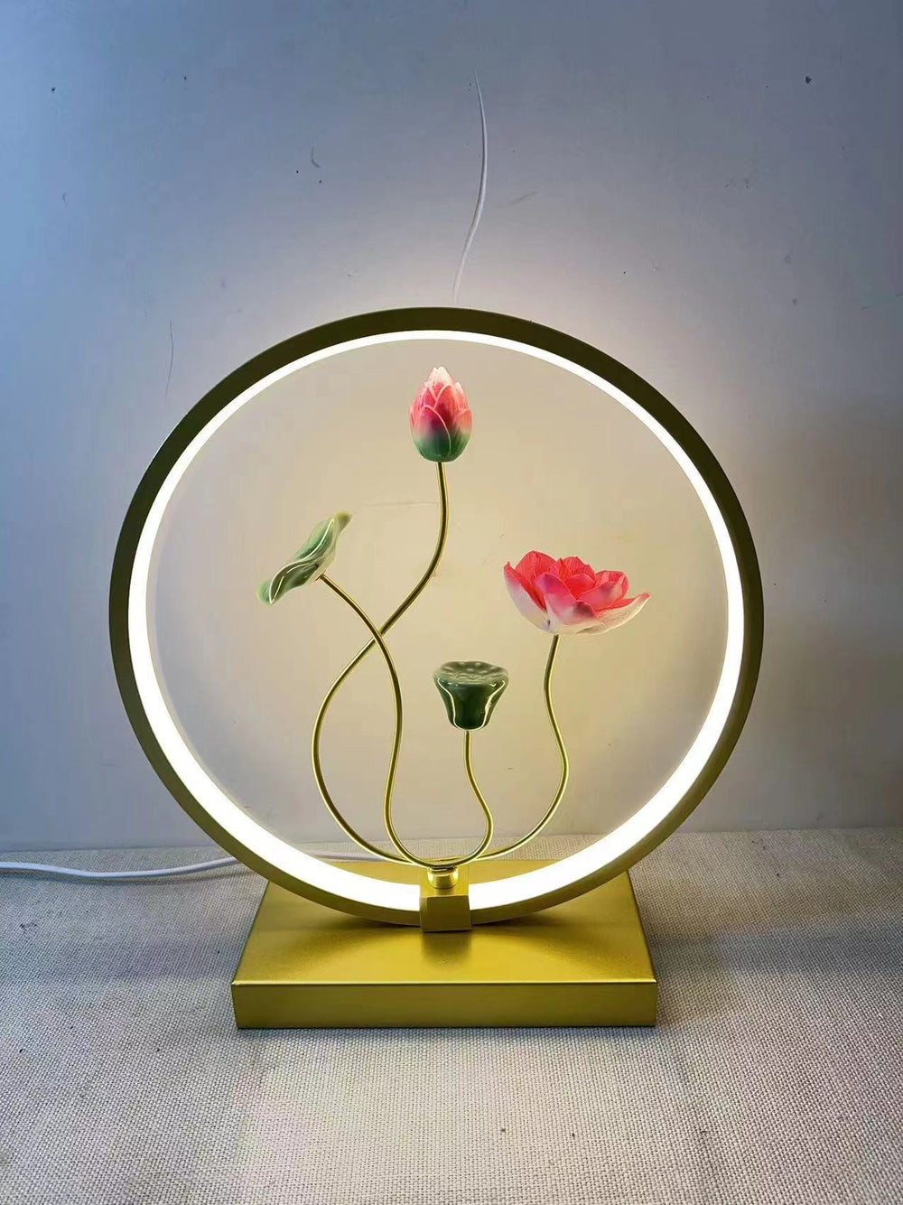 New chinoiserie table lamp bedroom bedside lamp zen ornaments wedding girl lotus creative gift home remote control lotus