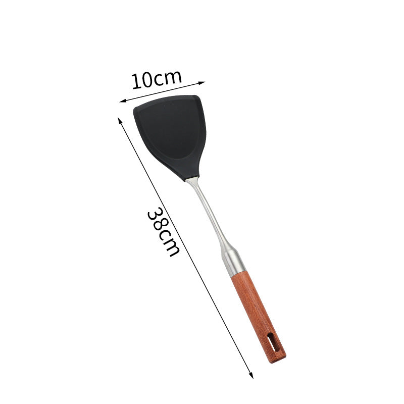 Daoqi 304 stainless steel silicone kitchenware high temperature food grade wooden handle spatula household kitchen fishing spoon