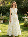Wholesale foreign trade girls' chiffon dress - floral print, ditsy floral, maxi length, vacation style, formal dress