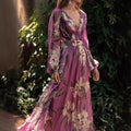 summer new arrival: women's printed dress for cross-border e-commerce, -ready v-neck long sleeve maxi dress