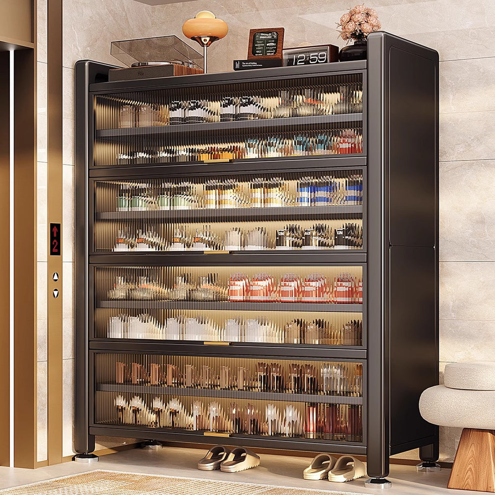 Steel shoe cabinet for home, all-in-one entryway cabinet, multi-layer large capacity storage cabinet, metal dustproof shoe rack
