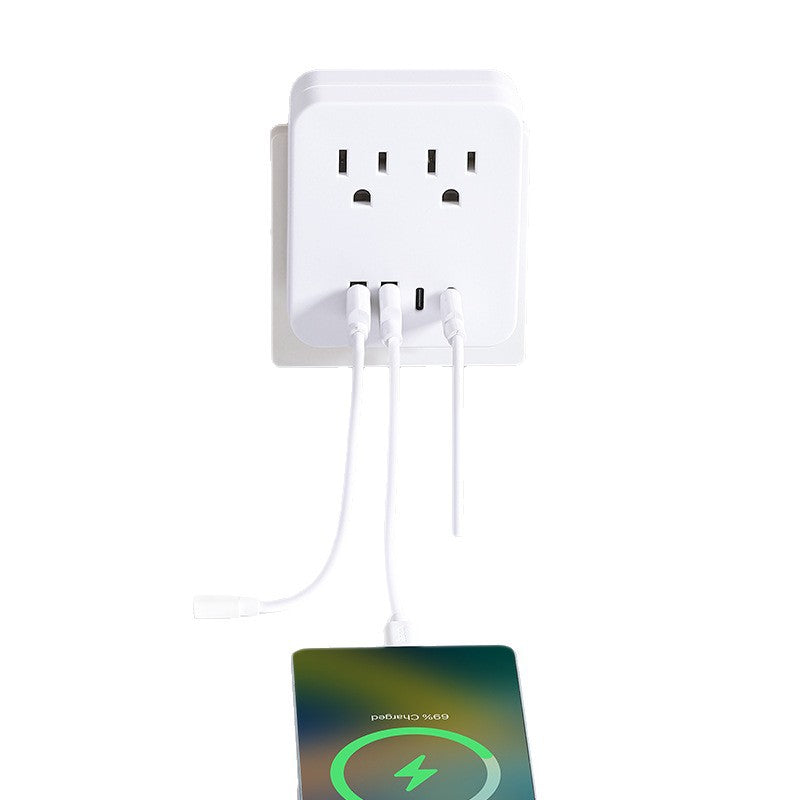 Us standard 1-to-6 power strip with 2 usb and 2 pd fast charging ports, us plug power adapter, multi-outlet socket for home use