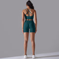 fashion seamless knitting pure color beautiful back high elastic sports tight yoga suit running fitness two-piece set