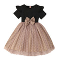 European and american style breathable short-sleeve english print bowknot mesh skirt girls' dress - children's clothing for toddlers and young children