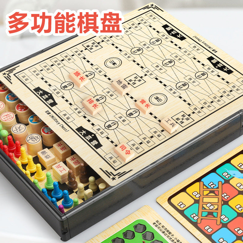 Children's tabletop game educational toy ten-in-one multi-function checkers flying chess chess storage double-sided chess board