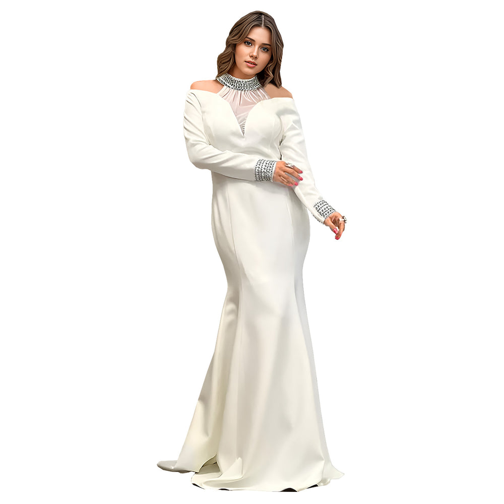 C7270 cross-border   fashion women's elegant slim-fit sleeveless rhinestone solid color dress
