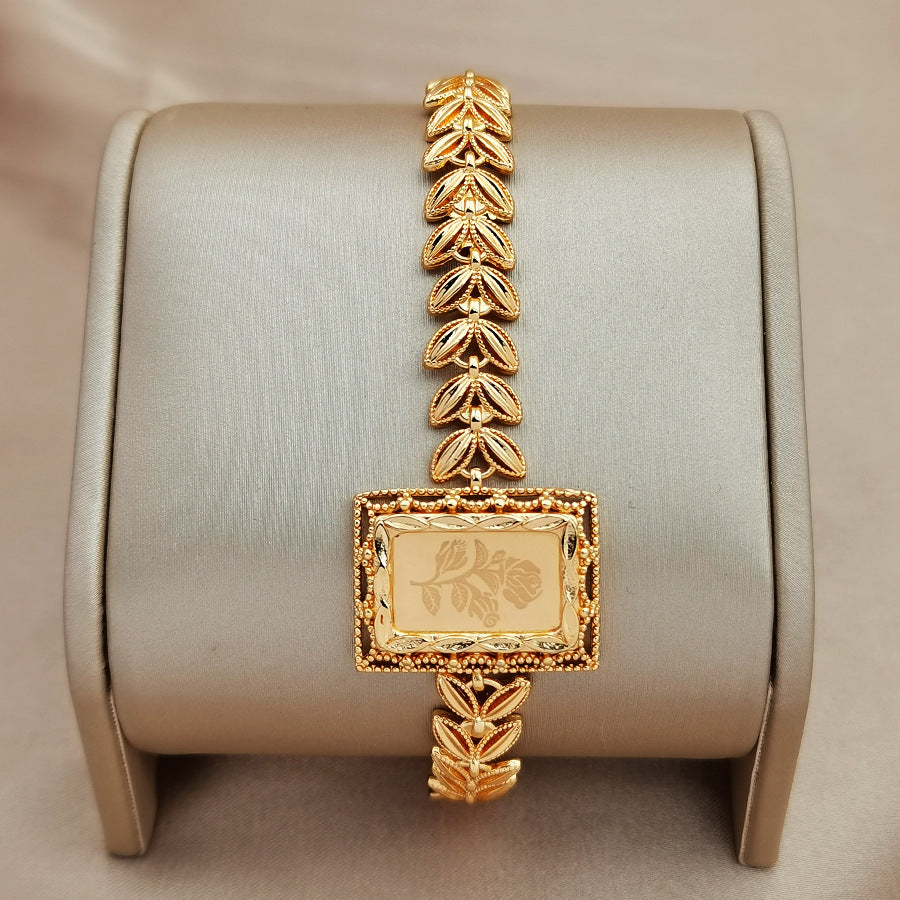 Vintage-inspired rose pattern square pendant bracelet, perfect for women's holiday parties, bridal showers, and weddings
