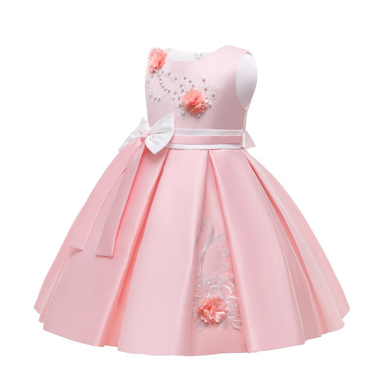 Export children's wear kids' formal dress princess dress girls' color block bow embroidered vest piano performance dress