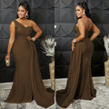X5819 european and american new arrival   fashion solid color party bodycon one-shoulder sleeve maxi dress for women