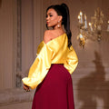 Amazon new satin one-shoulder top - loose fit, bubble sleeve, designer-style, elegant short blouse for banquets & events