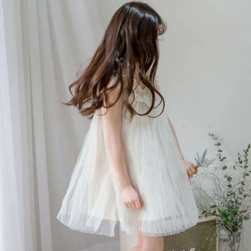 Korean style girls' summer dress - trendy backless sleeveless 7-year-old fairy dress - princess party dress for mid-to-large children - tulle tutu skirt