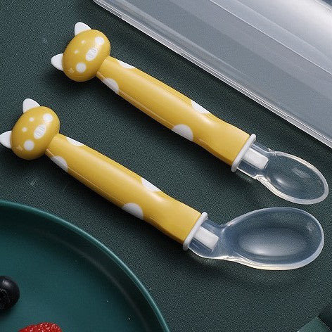 English card pack, baby spoon, child feeding tableware, silicone soft spoon, baby rice spoon, eating training elbow spoon