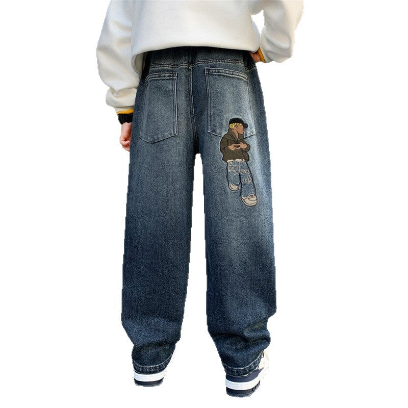 Boys' spring pants  new collection: spring/autumn loose-fit jeans for older boys