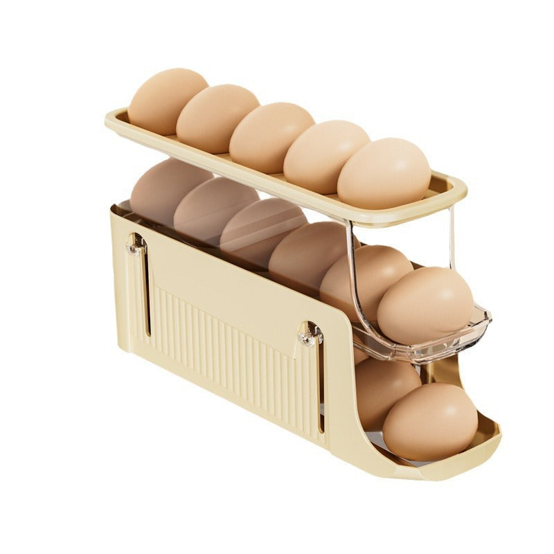 Egg storage box Large capacity slide type egg roller Fresh-keeping refrigerator Side door Three-layer folding rolling egg rack holder