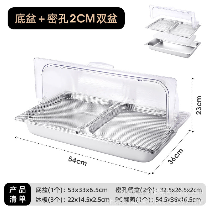 Stainless steel braised meat drain tray - commercial-grade display plate with lid for hotels, cafeterias, restaurants, and sushi restaurants - keeps food fresh and cold
