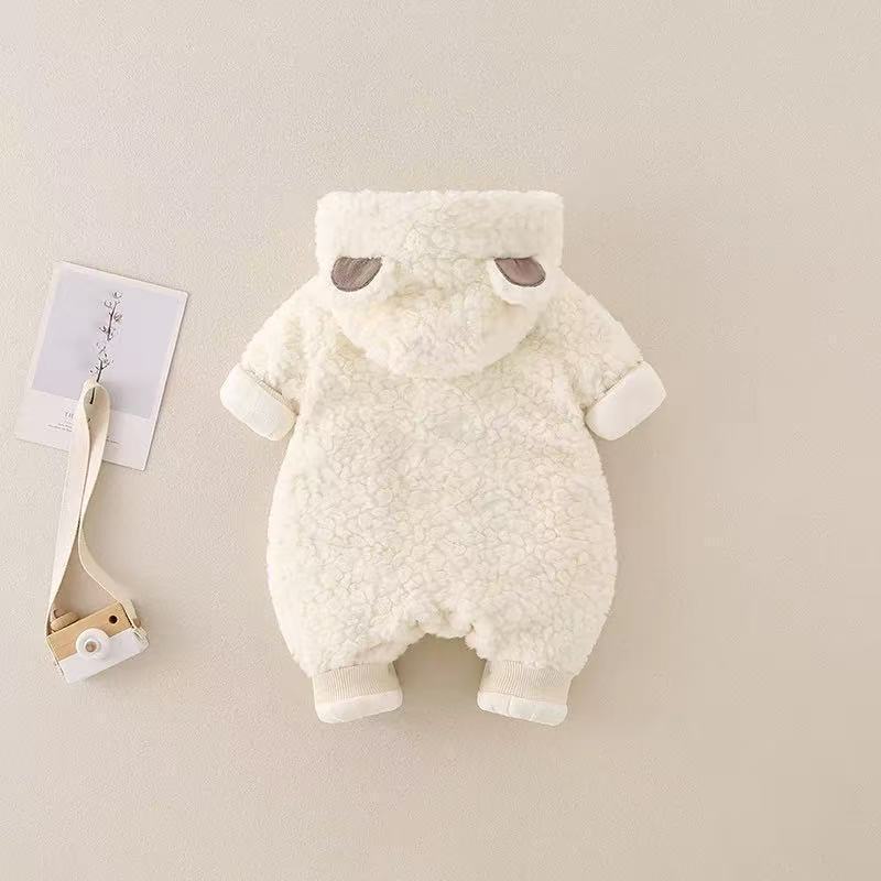 8-12 months baby winter clothes newborn lambswool fleece sweater romper baby fleece-lined thickened bodysuit