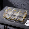 Gold-edged ripple pattern 6-compartment fruit platter with iron stand - heavy-duty plastic