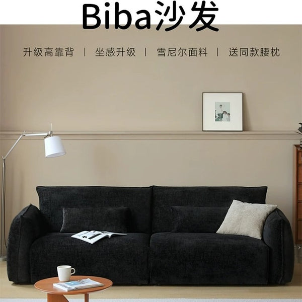 Nordic light luxury living room small apartment three-person fabric sofa straight row retro black chenille Bauhaus new