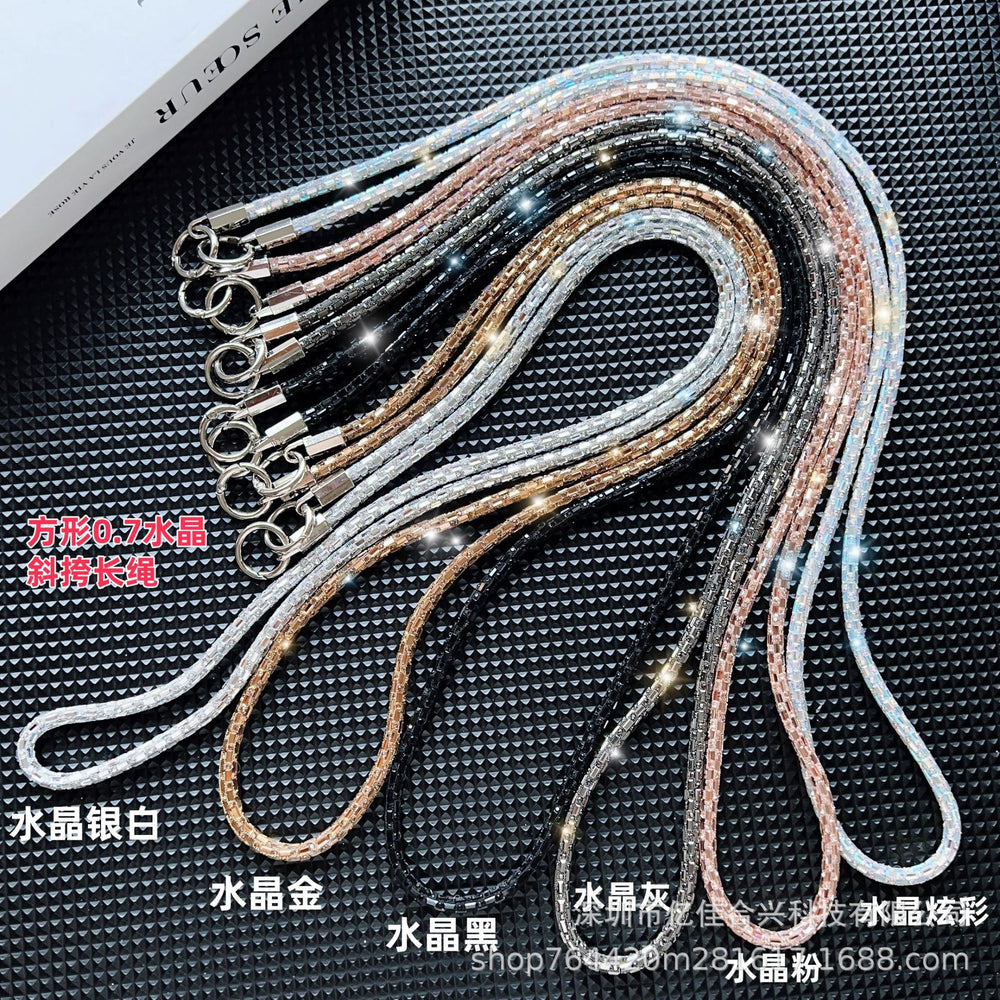 Square crystal backable cross-body mobile phone lanyard classy women's fashion mobile phone cross-body chain anti-lost popular chain