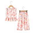 Girls' rayon outerwear set - cartoon print, loungewear, loose fit, breathable, cute summer lightweight lace pajamas