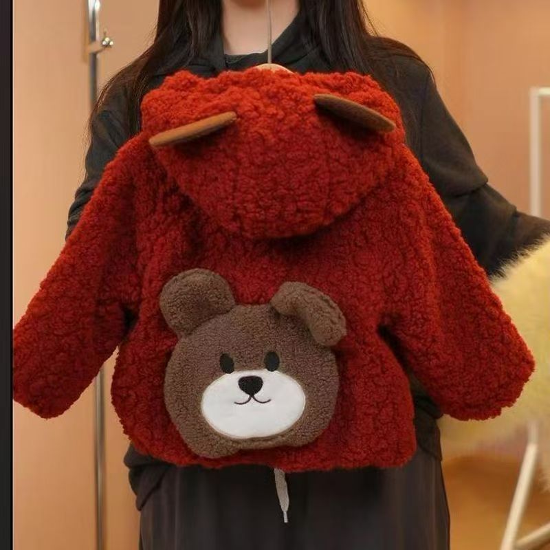 Girlwinter baby cutebearfleece-linedthickened clothes western style kidsoutwearfall and winternew arrivalfurrytops