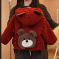 Girlwinter baby cutebearfleece-linedthickened clothes western style kidsoutwearfall and winternew arrivalfurrytops