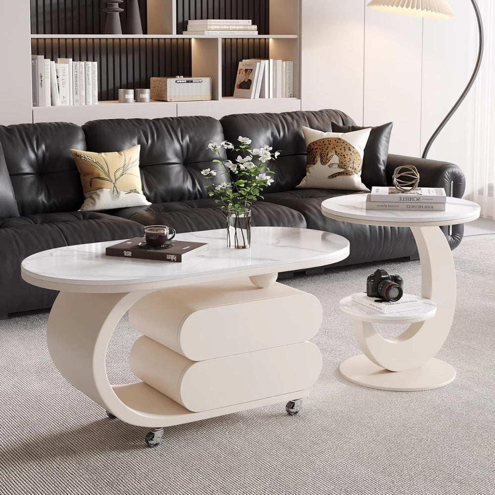 Modern minimalist sintered stone removable coffee table set - italian-inspired light luxury artistic coffee table for small living rooms