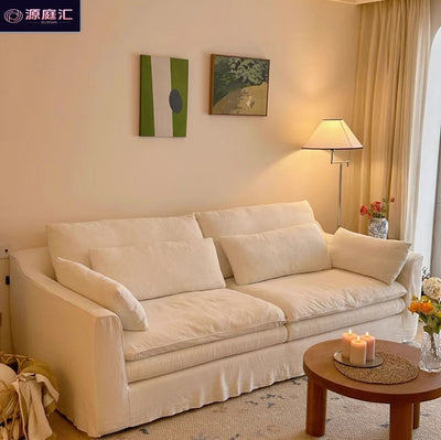 Casual cotton and linen sofa small apartment wabi-sabi style living room fully removable and washable linen cream style three-seater sofa