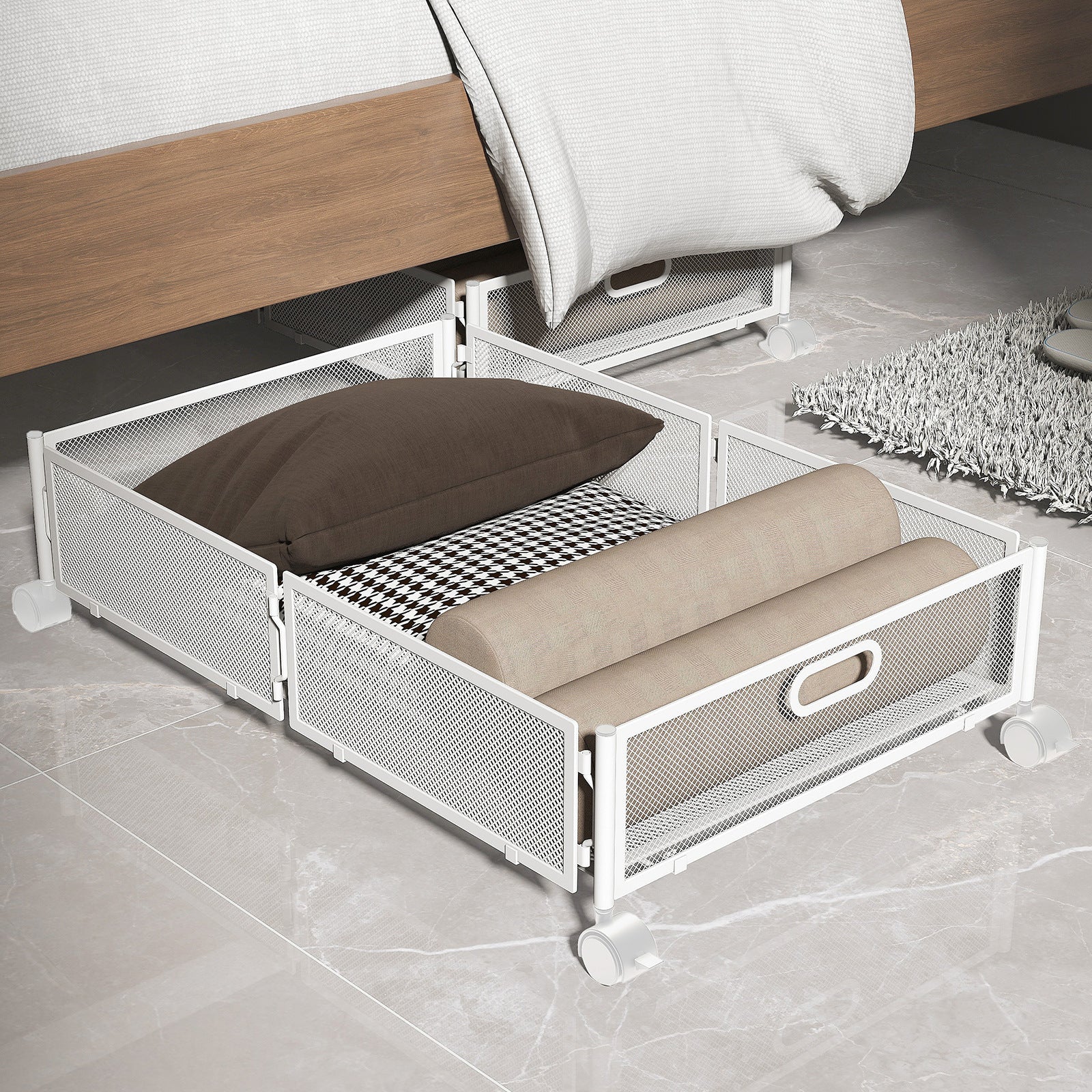 Cross-border  Under-bed Shelf Bedroom Under-bed Storage Rack Pull-out Wheel Clothing Organizer Storage Box