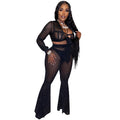 C5869   fashion new product nightclub hot diamond mesh see-through strap long-sleeved pants three-piece set