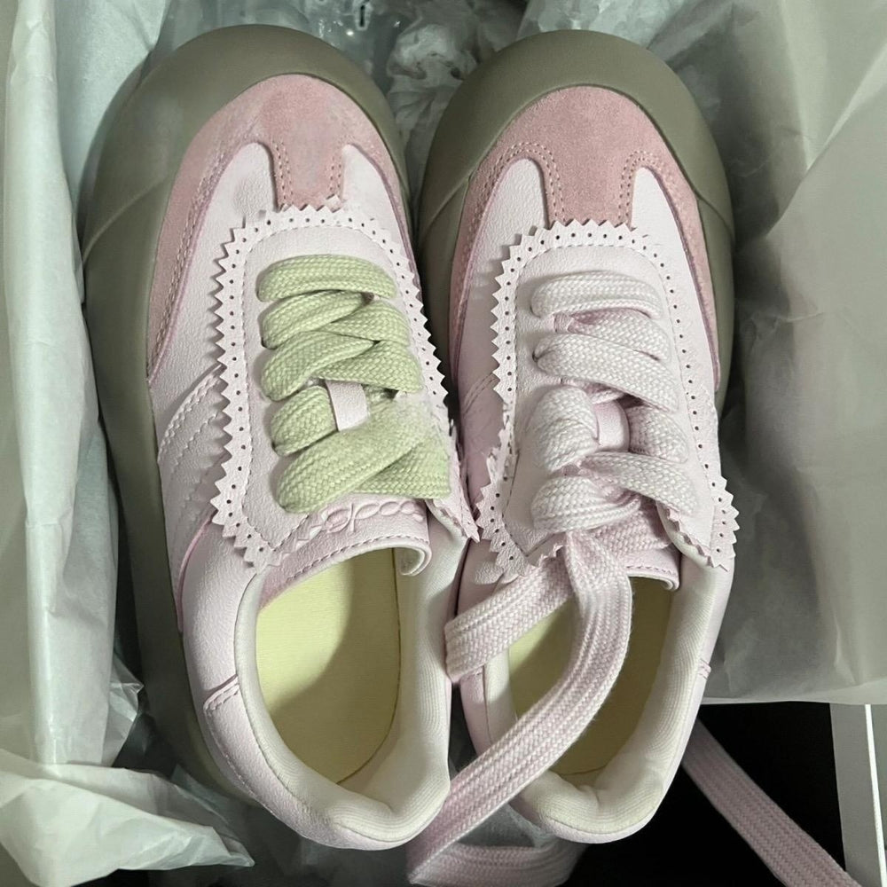 Pink german army trainers (gats) women's shoes 2026 new spring thick sole height increasing shoes retro puffy shoes casual sneakers athletic shoes