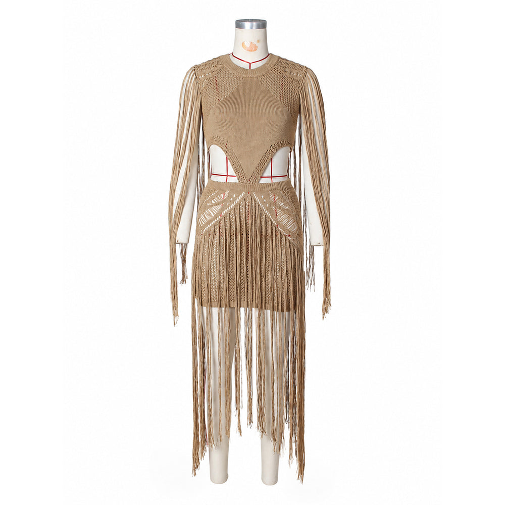 European and american beach party tassel dress - sexy cutout, waist-tie, bodycon mini dress - cross-border women's apparel wholesale