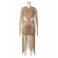 European and american beach party tassel dress - sexy cutout, waist-tie, bodycon mini dress - cross-border women's apparel wholesale