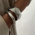 Wholesale alloy open bangle bracelet - european & american cross-border e-commerce jewelry - geometric faceted statement piece - women's wide electroplated bangle