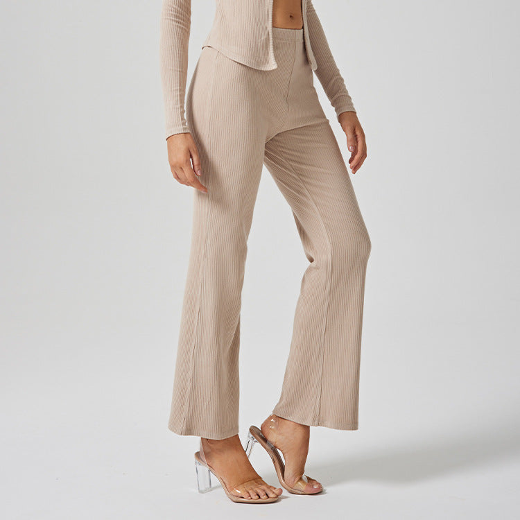 best sellinglooseslimming look ribbed sports pants casualloosestraight-leg wide-leg pants drape slightly flared pants