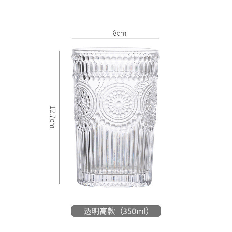 Personalizedretro sunflower glass drinking water household water cup tall style embossed breakfast cup good-looking gift