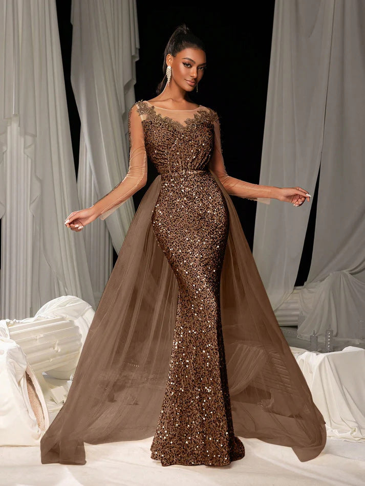 cross-border fashion: elegant and chic long lace evening gown for women's proms and parties (us/europe)