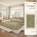 Removable and washable carpet for living room and bedroom, green retro medieval style, machine washable, double layer classy soundproof floor mat for home use