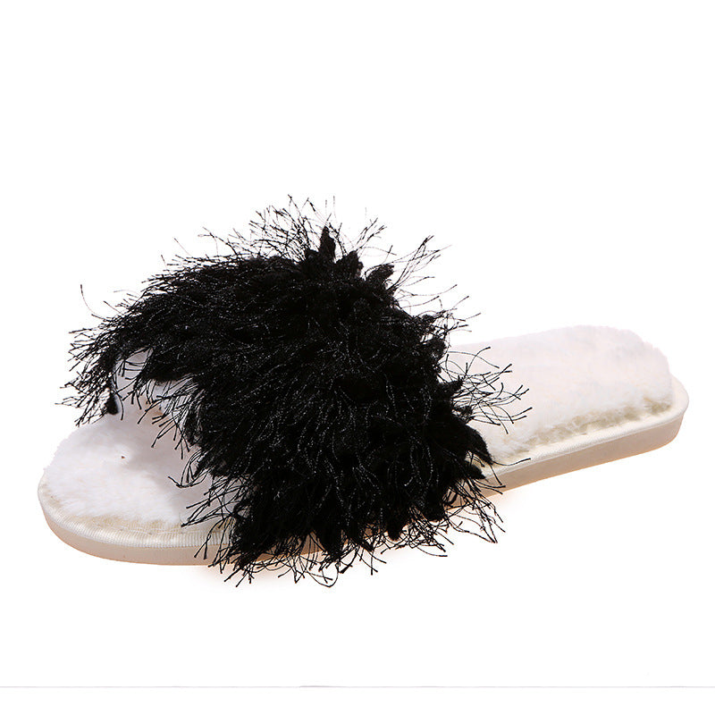 New one-strap plush slippers - amazon cross-border cotton slippers - candy colors - autumn/winter korean style casual fuzzy slippers for women
