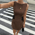 Amazon  summer cross-border fashion: sleeveless brown slim-fit striped summer dress for european and american women
